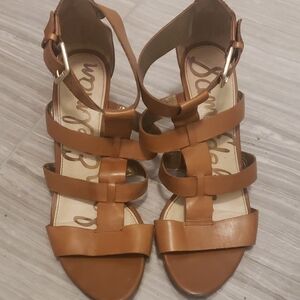Sam Edelman Women's Brown Leather Strappy Wedge Sandals